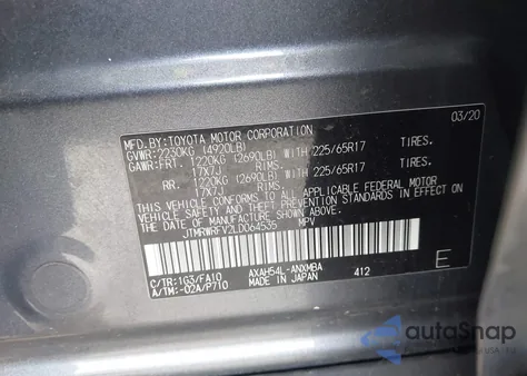 2020 Toyota Rav4 Hybrid Xle z USA, uszkodzony, nr VIN JTMRWRFV2LD064535